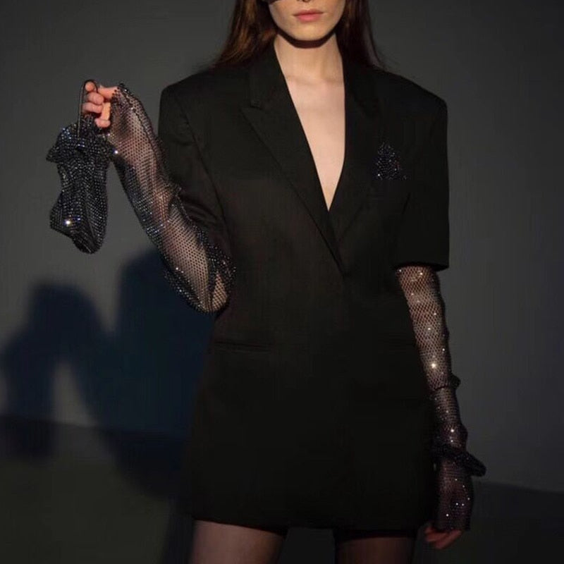 Summer Solid Blazer For Women Long Sleeve Diamond Patchwork