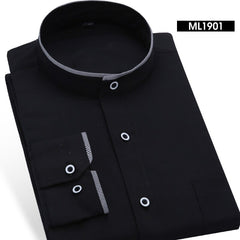 Mandarin Collar Business Formal Shirt Men Solid Color Dress Shirt Office