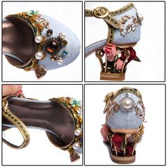 Phoentin velvet ankle strap Chinese wedding shoes women crystal buckle pearl