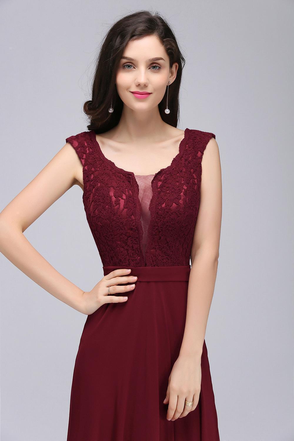 Homecoming Dresses: Long Prom Dresses Scoop Neck Lace Appliques A-Line