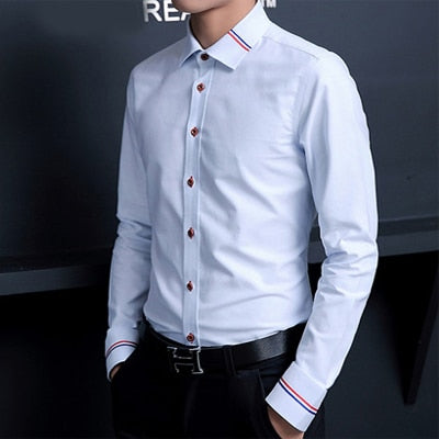 Spring Long-Sleeve Dress Shirts Men Fashion Oxford Camisa Masculina Slim Fit Casual Shirt White