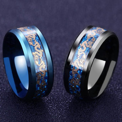 Steel Dragon Rings Black And Blue Man Gifts Wedding Band Jewelry