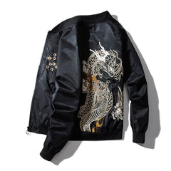 Men Baseball Jacket Embroidery Dragon Hip Hop Bomber Pilot Jacket Men