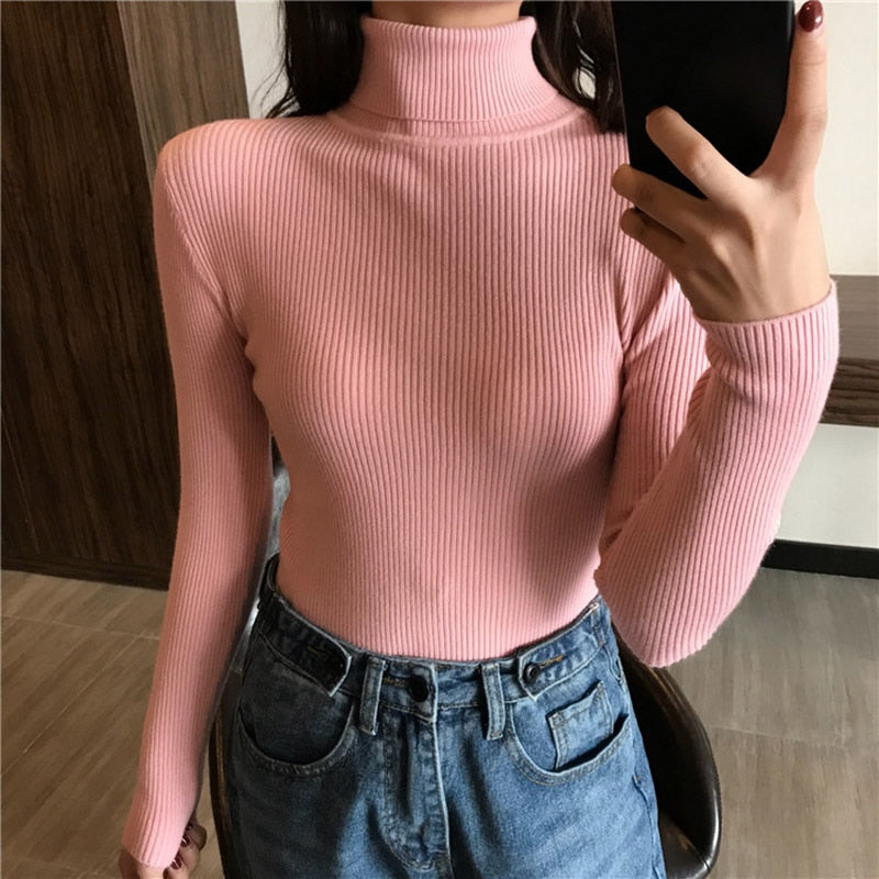 Winter Thick Sweater Women Knitted Ribbed Pullover Sweater Long Sleeve