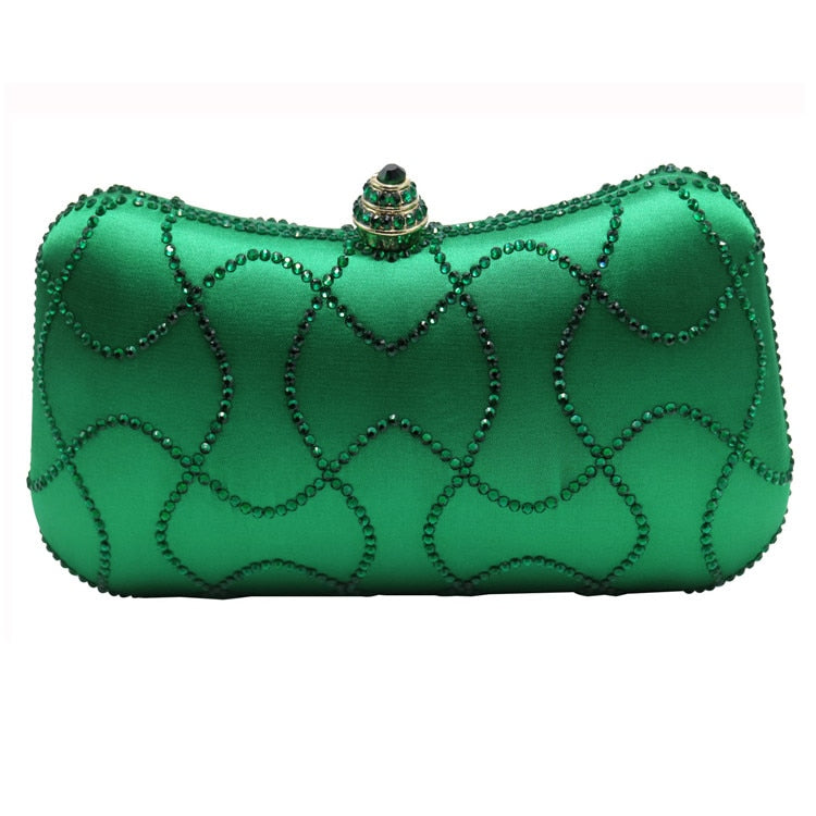 Flower Emerald Dark Green Rhinestone Crystal Clutch Evening Bags for Womens