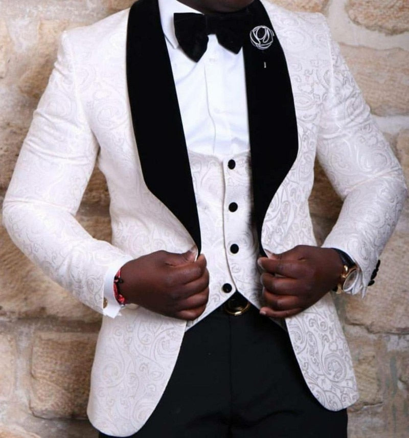 Tuxedo for Mens: Groomsmen Shawl Lapel Groom Tuxedos Red/White/Black Men Suits