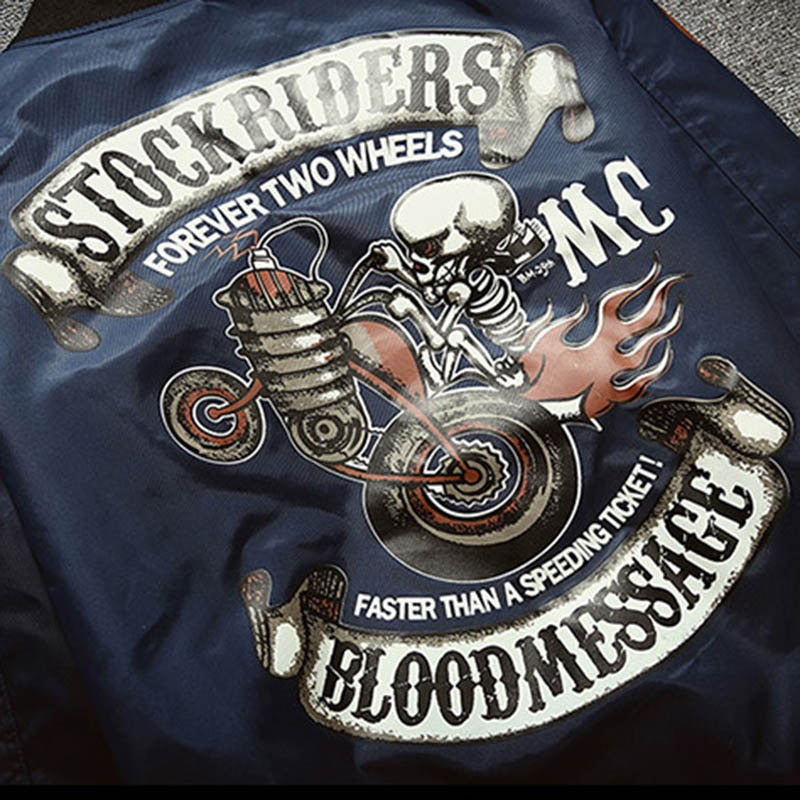 Stockriders Motorcycle Luxury Bomber Trench Jackets Men Big Size Baseball Skull
