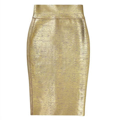 Women Summer Fashion Gold Bronzing Midi Bandage Skirt