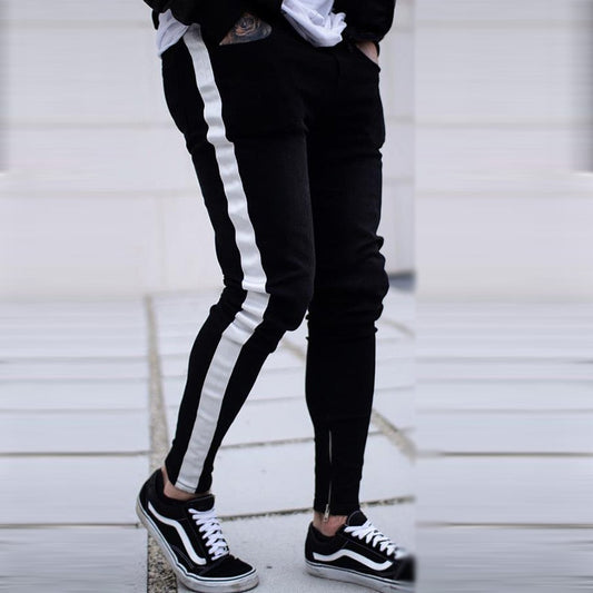 Skinny Jeans Men Hip Hop Stripe Elastic Slim Fit Denim Pants Male Stretchy Pencil
