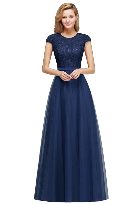 Homecoming Dresses: Tulle Long Prom Dresses With Sequins Diamonds Crystal Scoop