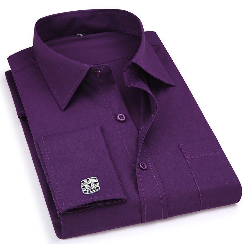 Classic Black French Cufflinks Men's Business Dress Long Sleeve Shirt