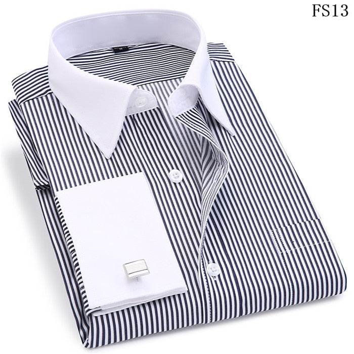 Striped For Men French Cufflinks Casual Dress Shirts