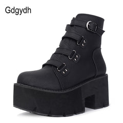 Spring Autumn Ankle Boots Women Platform Boots Rubber Sole Buckle