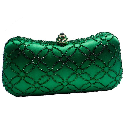 Flower Emerald Dark Green Rhinestone Crystal Clutch Evening Bags for Womens