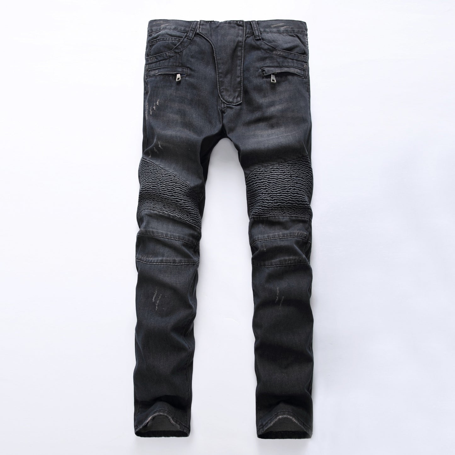 Classic Retro Jeans Men Straight Slim Zipper Decoration Light Fold Skinny Denim