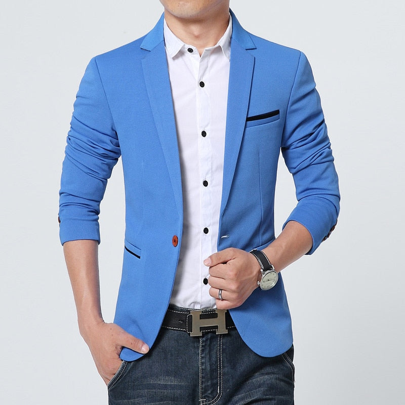 Men Blazer Spring Fashion Brand Slim Fit Men
