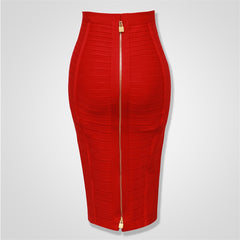 High Quality Black Red Blue Orange Zipper Bodycon Rayon Bandage Skirt Day Party