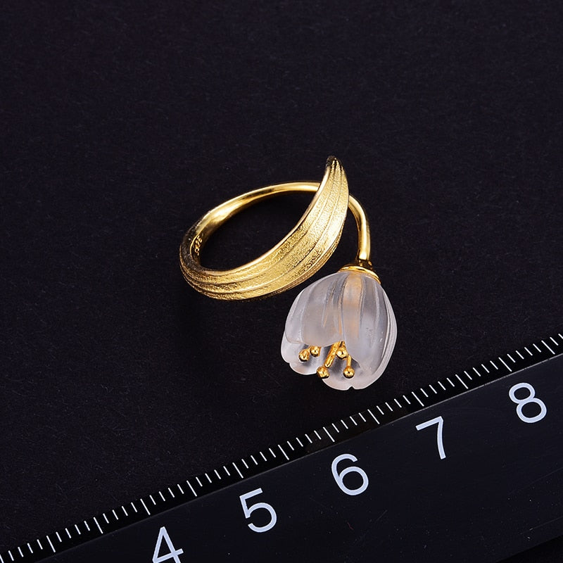 Lotus Fun Real 925 Sterling Silver 18k Gold Ring Natural Crystal Handmade
