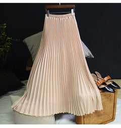 Womens Fashion Pleated Midi Long Skirt Female Korean Japanese Casual High Waist