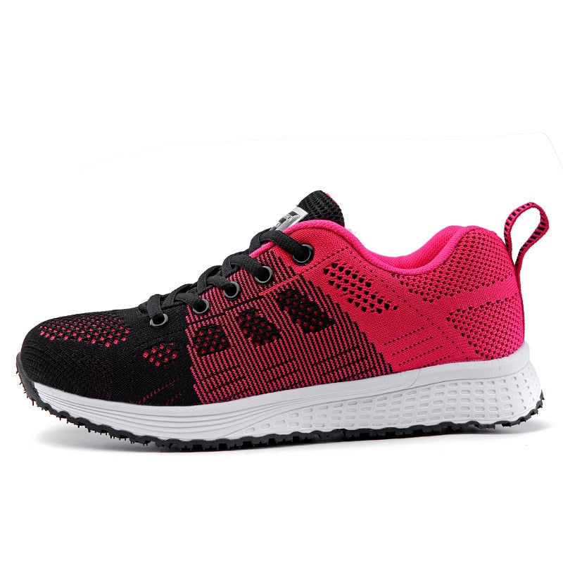 Women Casual Shoes Fashion Breathable Walking Mesh Lace Up Flat Shoes