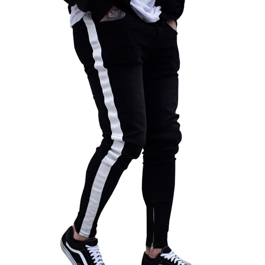 Skinny Jeans Men Hip Hop Stripe Elastic Slim Fit Denim Pants Male Stretchy Pencil