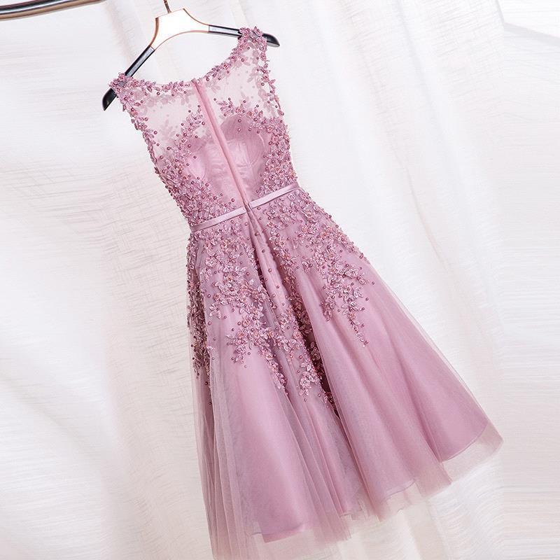 Homecoming Dresses: Lace Short Dress Prom Applique Beaded Prom Gown