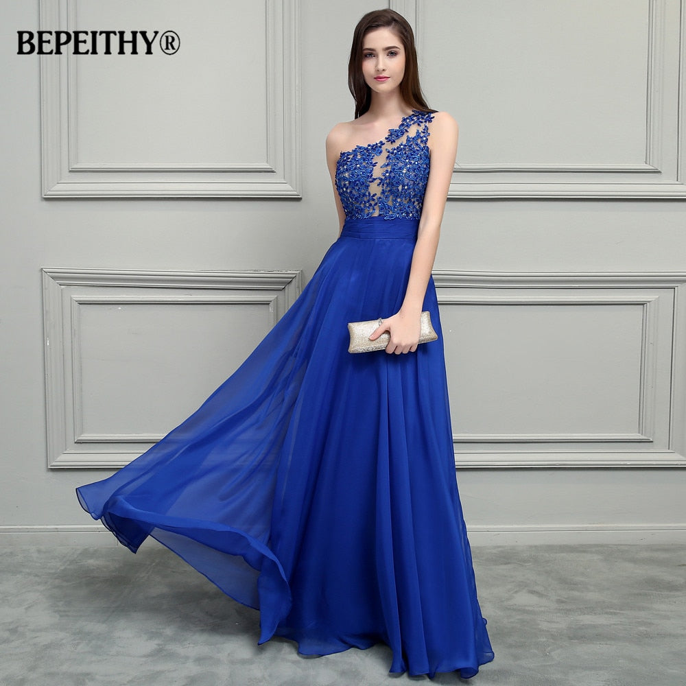 Homecoming Dresses: Long Prom Dresses One Shoulder Lace Vintage Evening Dress