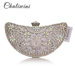 Chaliwini Classic Women Clutch Evening Bag Hollow Out Metal Wedding Sequined