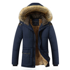 M-5XL Fur Collar Hooded Men Winter Jacket Fashion Warm Wool Liner Man