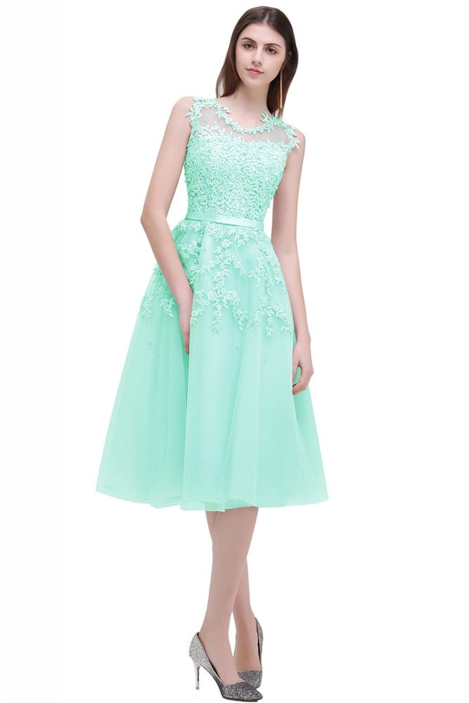 Homecoming Dresses: Lace Short Dress Prom Applique Beaded Prom Gown