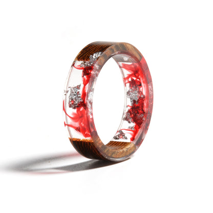 Wood Resin Ring Transparent Epoxy Resin Ring Fashion Handmade Dried Flower