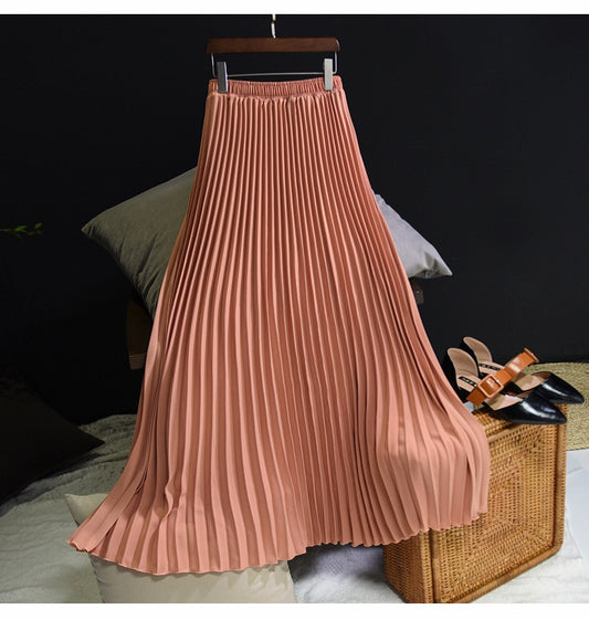 Womens Fashion Pleated Midi Long Skirt Female Korean Japanese Casual High Waist