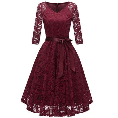 Homecoming Dresses: V-neck Bow Lace Short Bridesmaid Dresses wedding party dress
