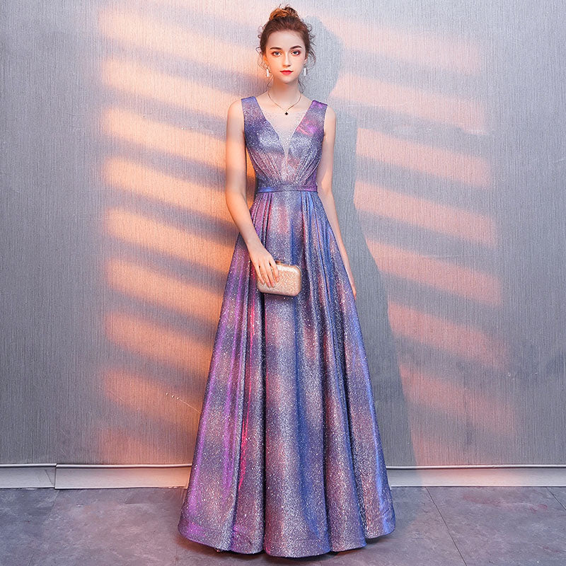 Homecoming Dresses: V Neck High Split Tulle Sleeveless Evening Gown A-Line Lace Up