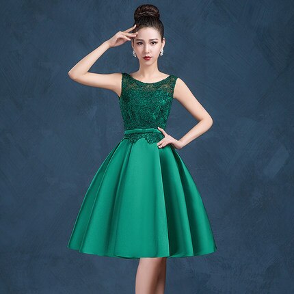 Homecoming Dresses: O-Neck Shoulder Straps Lace Decoration V-Back Elegant Green