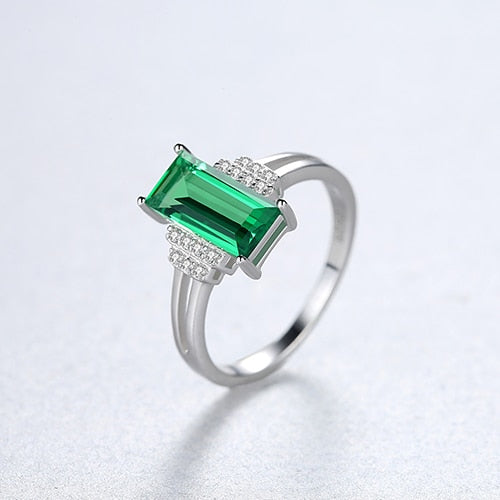 Real 925 Sterling Silver Luxury Emerald Wedding Rings for Women Trendy