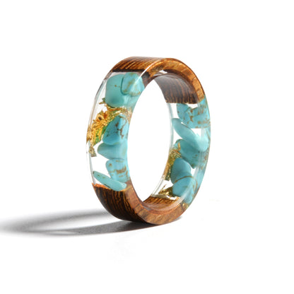 Wood Resin Ring Transparent Epoxy Resin Ring Fashion Handmade Dried Flower
