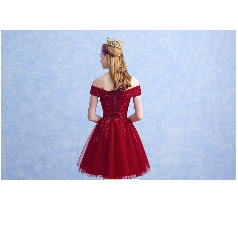 Homecoming Dresses: Red Lace Elegant Knee Length Prom Dresses Women