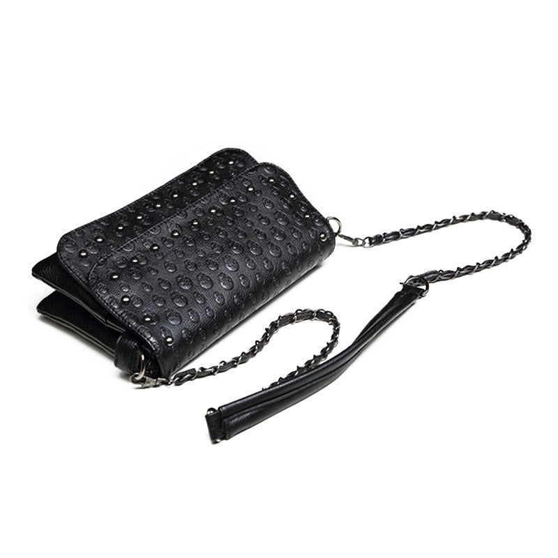 Style Skull Women Crossbody Bag Leather Small Skull Shoulder Bag Chain