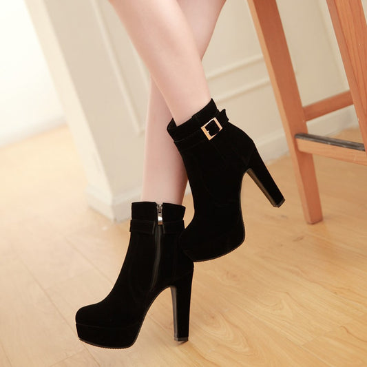 Female Boots Women Boots Winter Buckle Super High Heel Ankle Boots Zipper