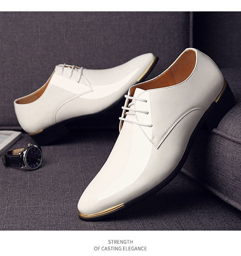 Men's Quality Patent Leather Shoes White Wedding Shoes