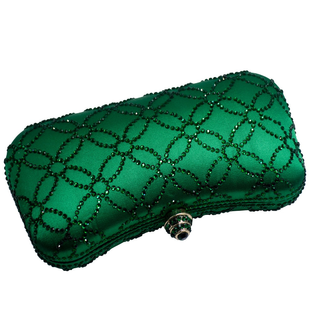 Flower Emerald Dark Green Rhinestone Crystal Clutch Evening Bags for Womens