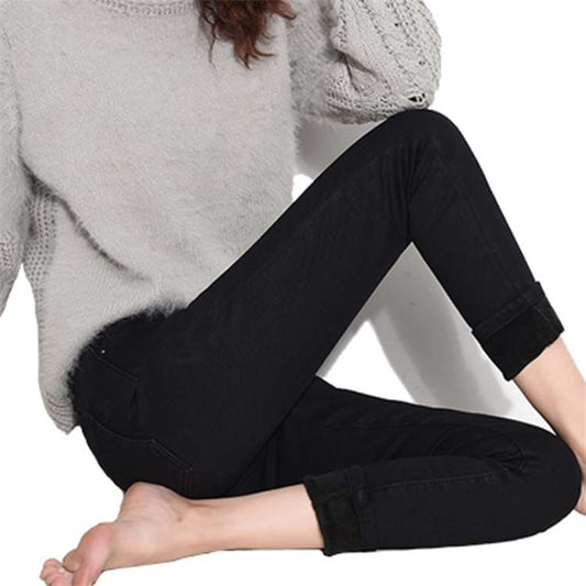 Mid Waist Warm Jeans For Women Blue Female Black Winter Jeans Women Denim