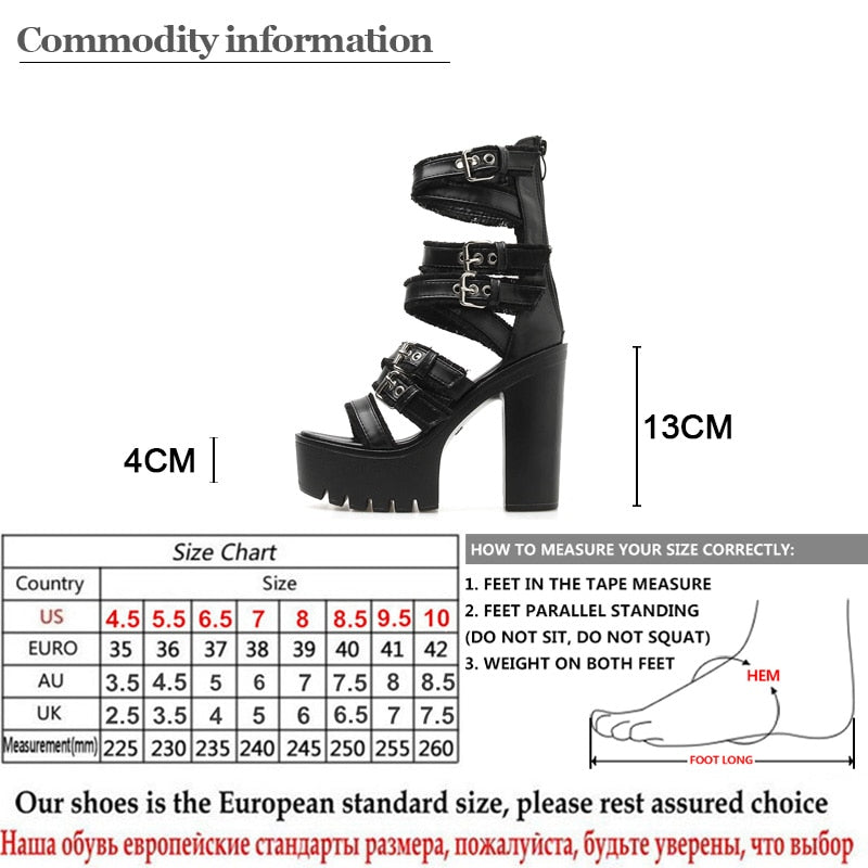 Women Gothic Shoes High Block Heel Hollow Out Sandals Gladiator