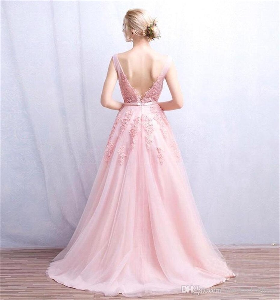 Homecoming Dresses: Women Elegant V Neck Tulle Sleeveless Lace Bridesmaid Dress