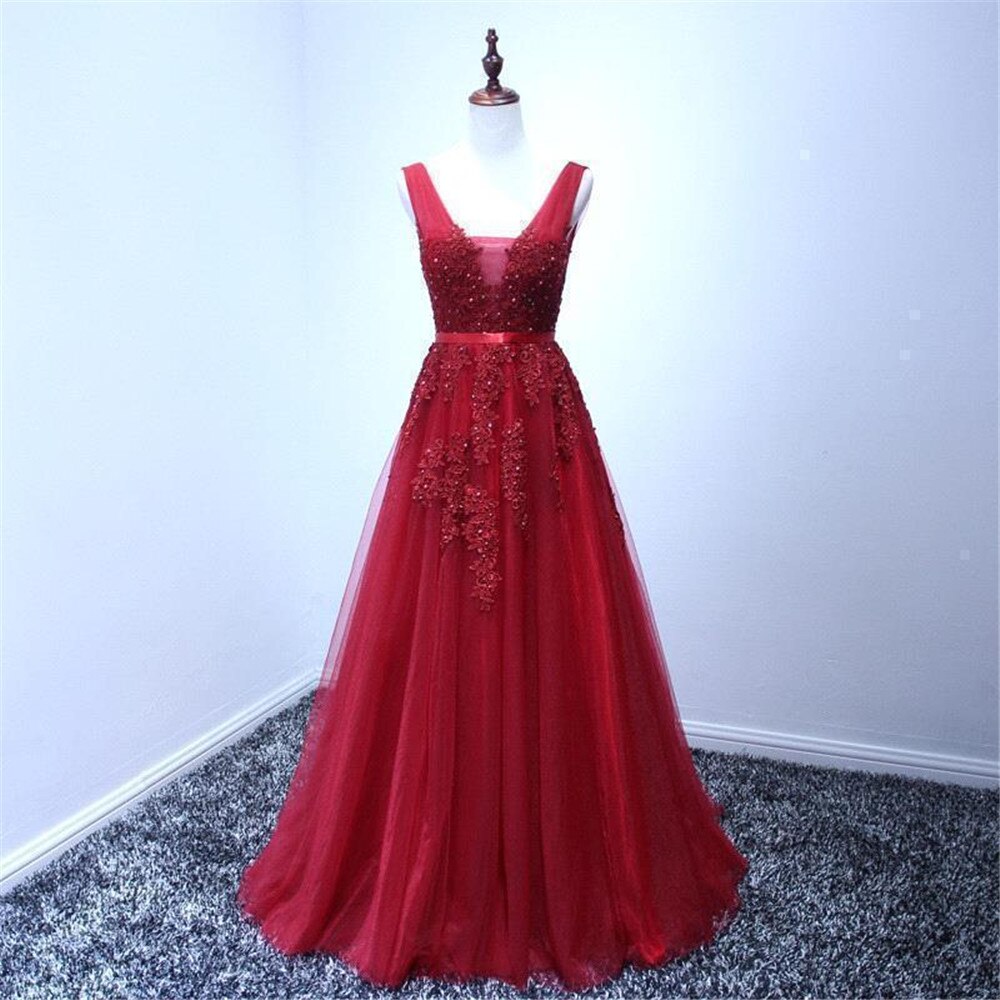 Homecoming Dresses: Women Elegant V Neck Tulle Sleeveless Lace Bridesmaid Dress