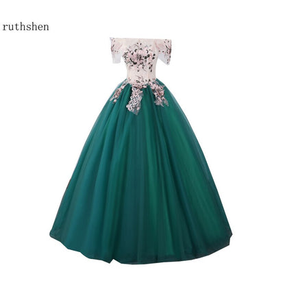 Prom Dresses Long Off Shoulder Elegant Ball Gown Masquerade Dress Green