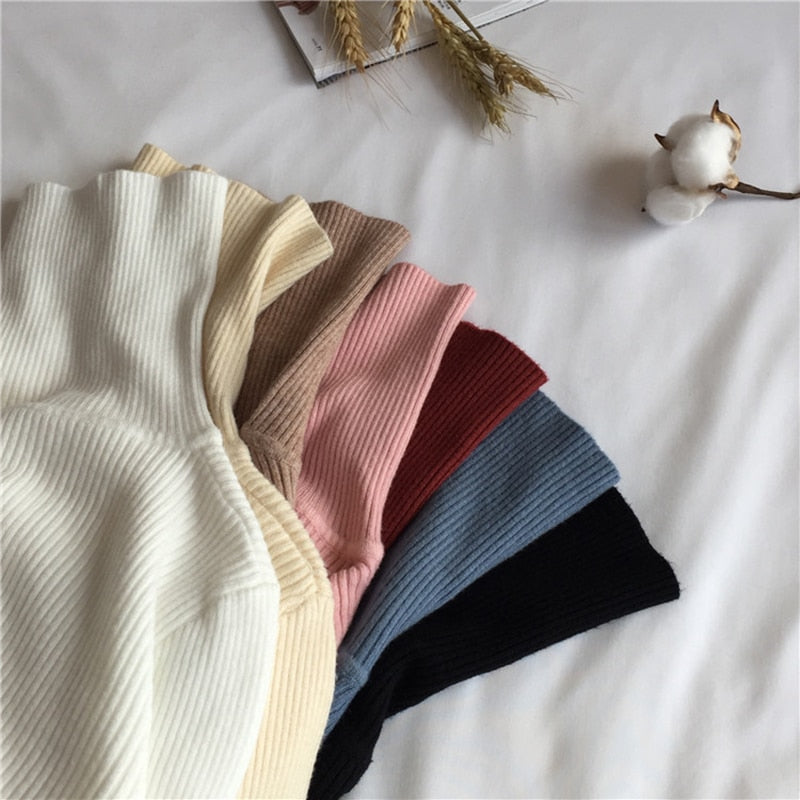Winter Thick Sweater Women Knitted Ribbed Pullover Sweater Long Sleeve
