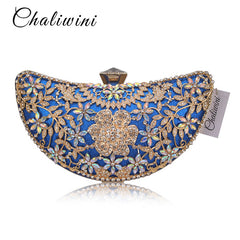 Chaliwini Classic Women Clutch Evening Bag Hollow Out Metal Wedding Sequined