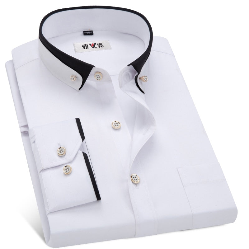 Men's Business Dress Shirts Male Formal Button-Down Collar Shirt